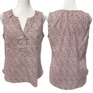 Ann Taylor Multicolor Patterned Sleeveless 1/2 Button Lightweight Top Size SP